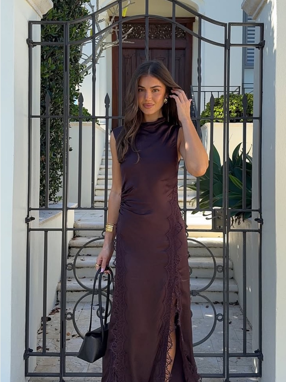 Allegra Lace Panelled Maxi Dress - Espresso